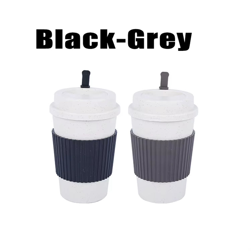 450ML Coffee Cups with Lids Wheat Straw Reusable Portable Coffee Cup Dishwasher Safe Coffee Mug Coffee Tea Travel Cups