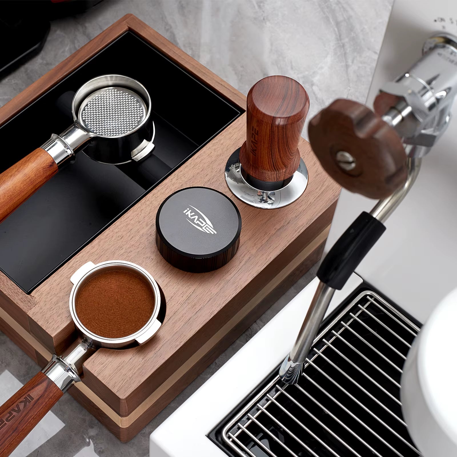 Espresso Wood Tamper V3, Spring-Loaded Calibrated Coffee Tamper with Premium Stainless Steel, Walnut Wooden-Handle Tamper