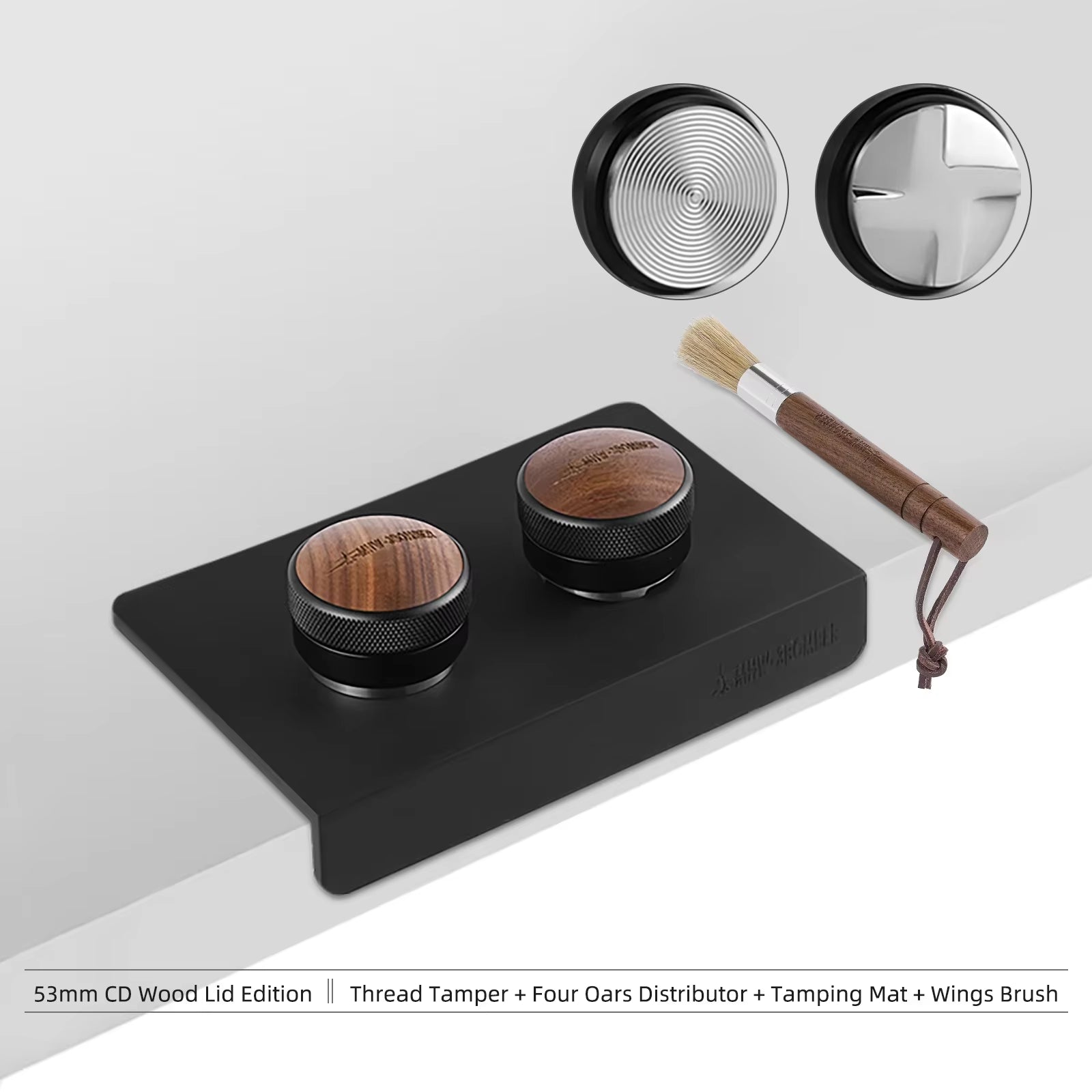51/53/58Mm Espresso Tamper and Coffee Distributor with Tamping Mat and Cleaning Brush Set Professional Leveler Tools