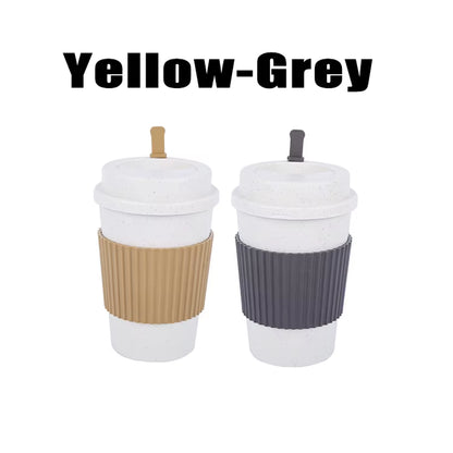 450ML Coffee Cups with Lids Wheat Straw Reusable Portable Coffee Cup Dishwasher Safe Coffee Mug Coffee Tea Travel Cups