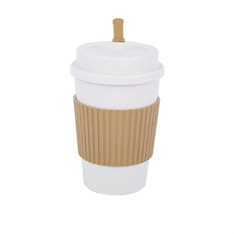 450ML Coffee Cups with Lids Wheat Straw Reusable Portable Coffee Cup Dishwasher Safe Coffee Mug Coffee Tea Travel Cups