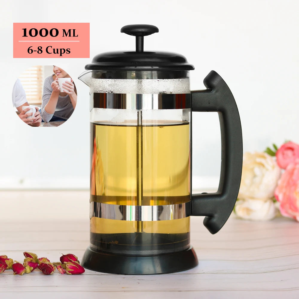 French Press Coffee/Tea Brewer Coffee Pot Coffee Maker Kettle 1000ML Stainless Steel Glass Thermos Barista Tools Coffee Carafe