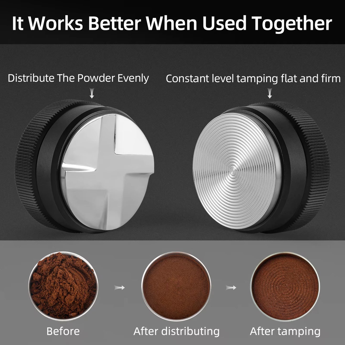 51/53/58Mm Espresso Tamper and Coffee Distributor with Tamping Mat and Cleaning Brush Set Professional Leveler Tools