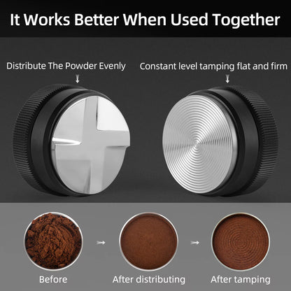 51/53/58Mm Espresso Tamper and Coffee Distributor with Tamping Mat and Cleaning Brush Set Professional Leveler Tools
