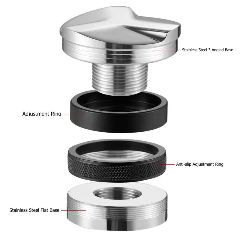 51/53/58Mm Coffee Distributor & Tamper, Dual Head Coffee Leveler Fits, Adjustable Depth-Espresso 3Angled and Flat Tampers