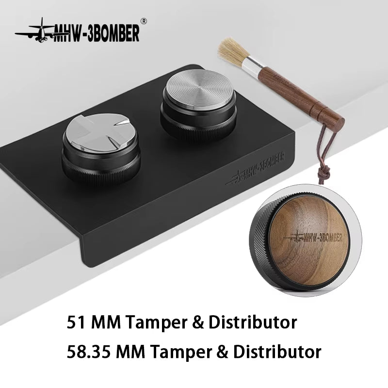 51/53/58Mm Espresso Tamper and Coffee Distributor with Tamping Mat and Cleaning Brush Set Professional Leveler Tools
