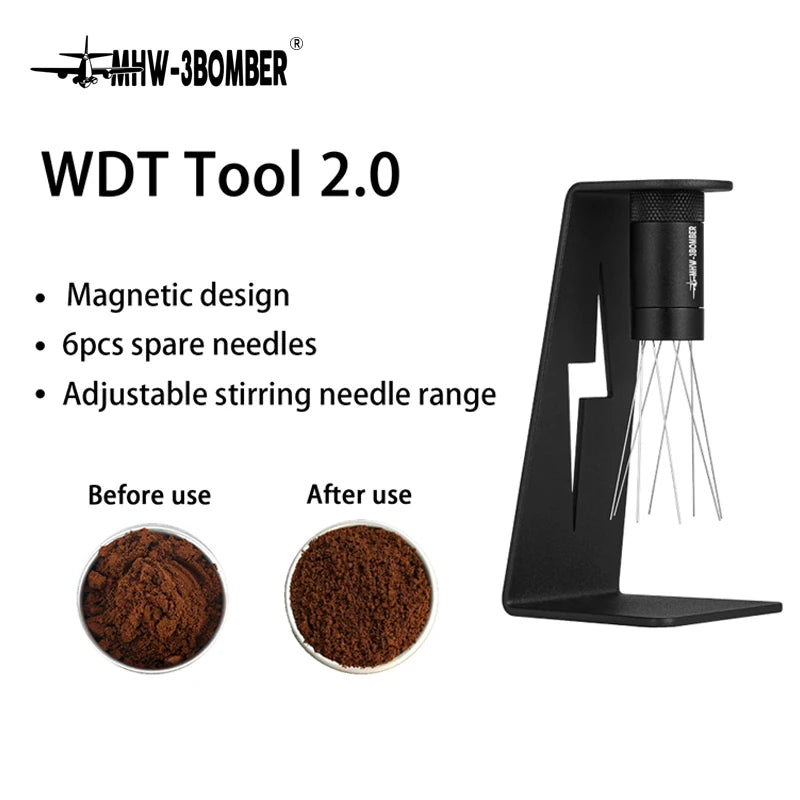 Adjustable WDT Espresso Distribution Tool Replaceable Needles Coffee Stirrer with Magnetic Stand Barista Accessories
