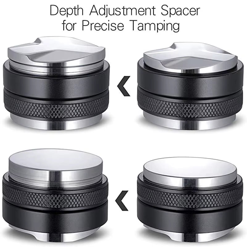 51/53/58Mm Coffee Distributor & Tamper, Dual Head Coffee Leveler Fits, Adjustable Depth-Espresso 3Angled and Flat Tampers