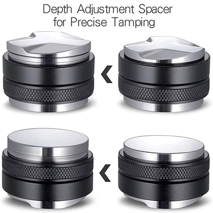 51/53/58Mm Coffee Distributor & Tamper, Dual Head Coffee Leveler Fits, Adjustable Depth-Espresso 3Angled and Flat Tampers