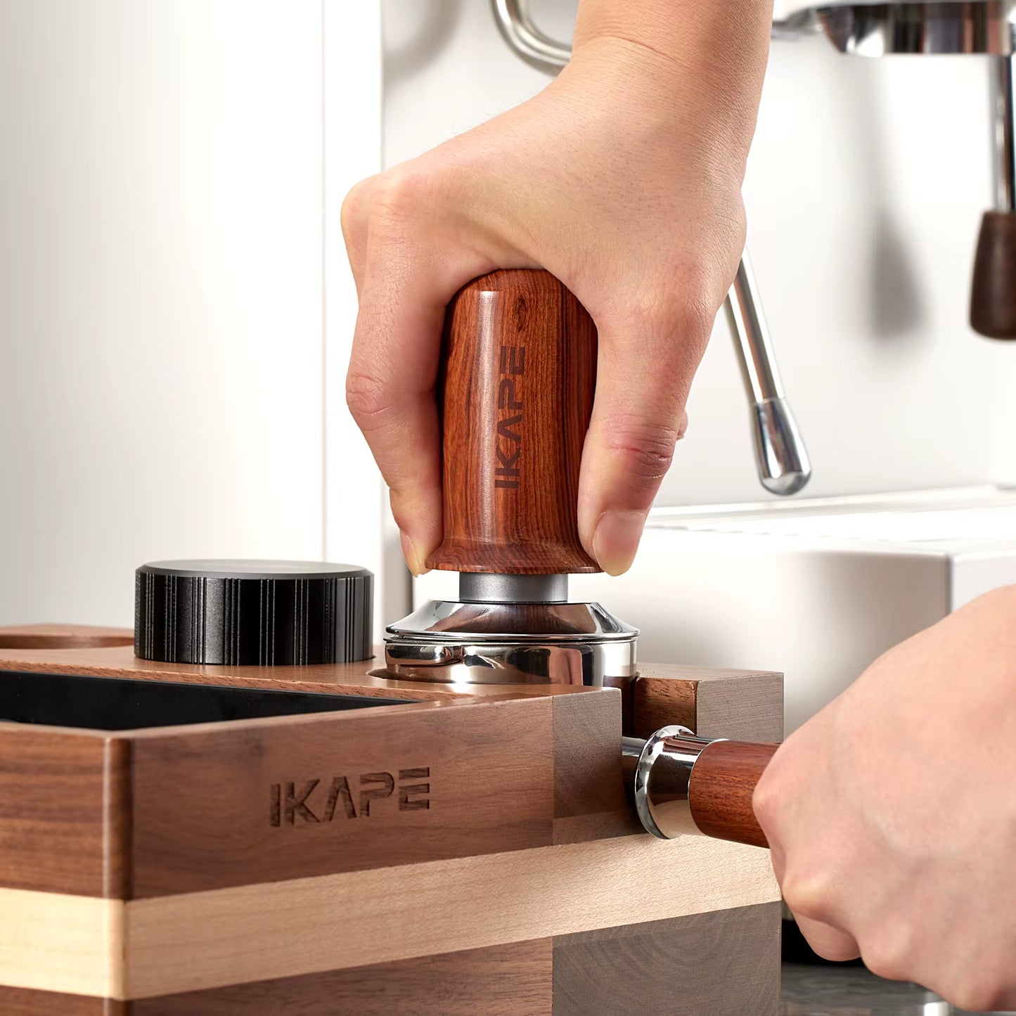 Espresso Wood Tamper V3, Spring-Loaded Calibrated Coffee Tamper with Premium Stainless Steel, Walnut Wooden-Handle Tamper