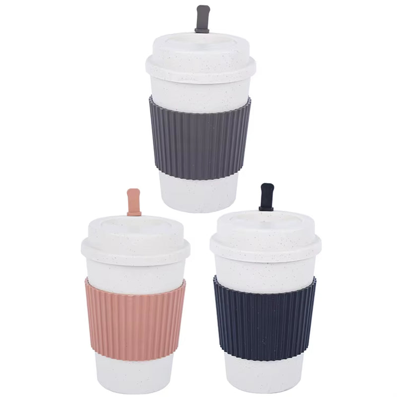450ML Coffee Cups with Lids Wheat Straw Reusable Portable Coffee Cup Dishwasher Safe Coffee Mug Coffee Tea Travel Cups