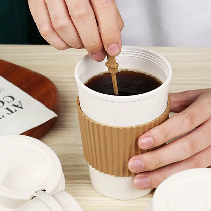 450ML Coffee Cups with Lids Wheat Straw Reusable Portable Coffee Cup Dishwasher Safe Coffee Mug Coffee Tea Travel Cups
