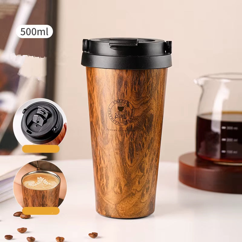 Wood Grain Pattern Thermal Cup Coffee Travel Mug Insulated Vaccum 304 Stainless Steel Thermos Bottle Tumbler Keep Hot/Cold