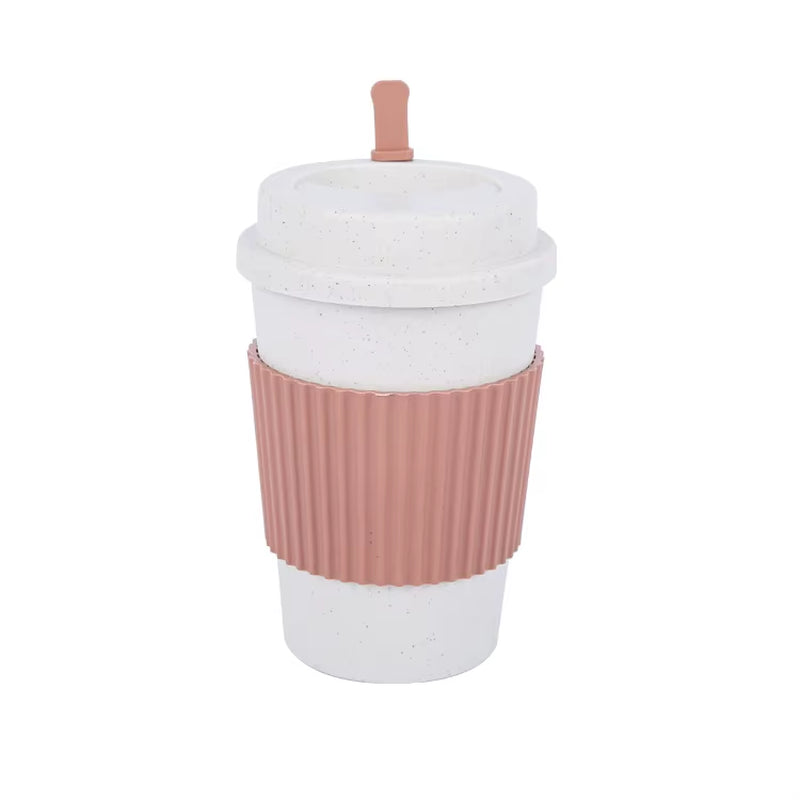 450ML Coffee Cups with Lids Wheat Straw Reusable Portable Coffee Cup Dishwasher Safe Coffee Mug Coffee Tea Travel Cups