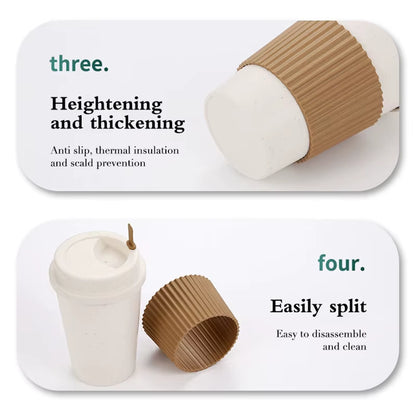 450ML Coffee Cups with Lids Wheat Straw Reusable Portable Coffee Cup Dishwasher Safe Coffee Mug Coffee Tea Travel Cups