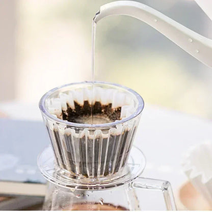 Acrylic Pour over Coffee Filter Cup Set - Cake Shaped Flat Bottom Home Brewing Kit with Filter Papers Reusable and Easy to Clean