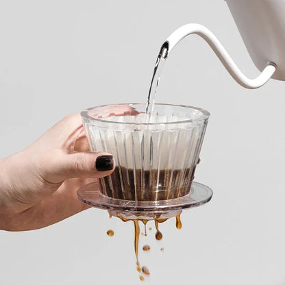 Acrylic Pour over Coffee Filter Cup Set - Cake Shaped Flat Bottom Home Brewing Kit with Filter Papers Reusable and Easy to Clean