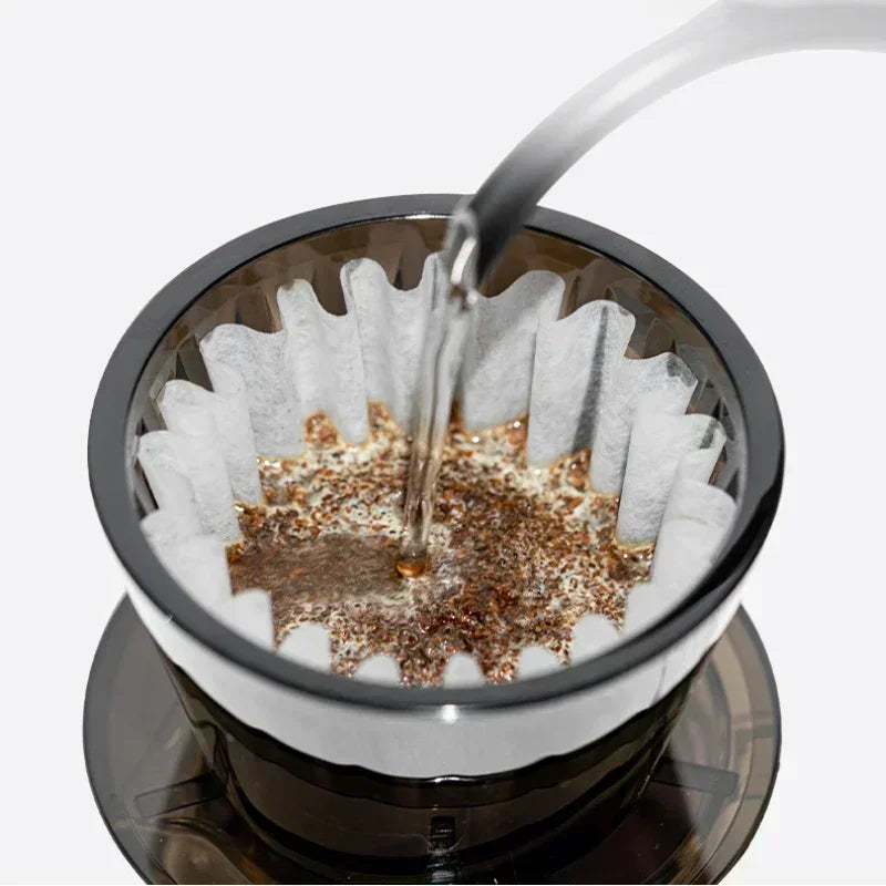Acrylic Pour over Coffee Filter Cup Set - Cake Shaped Flat Bottom Home Brewing Kit with Filter Papers Reusable and Easy to Clean