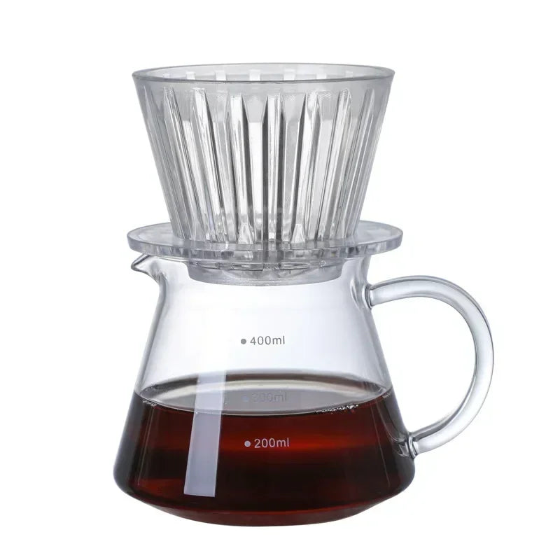 Acrylic Pour over Coffee Filter Cup Set - Cake Shaped Flat Bottom Home Brewing Kit with Filter Papers Reusable and Easy to Clean