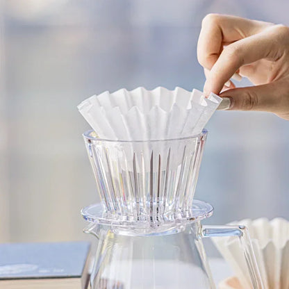 Acrylic Pour over Coffee Filter Cup Set - Cake Shaped Flat Bottom Home Brewing Kit with Filter Papers Reusable and Easy to Clean