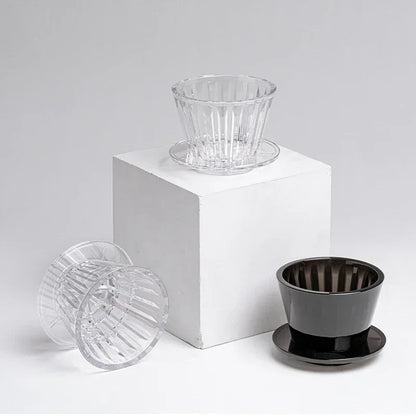 Acrylic Pour over Coffee Filter Cup Set - Cake Shaped Flat Bottom Home Brewing Kit with Filter Papers Reusable and Easy to Clean