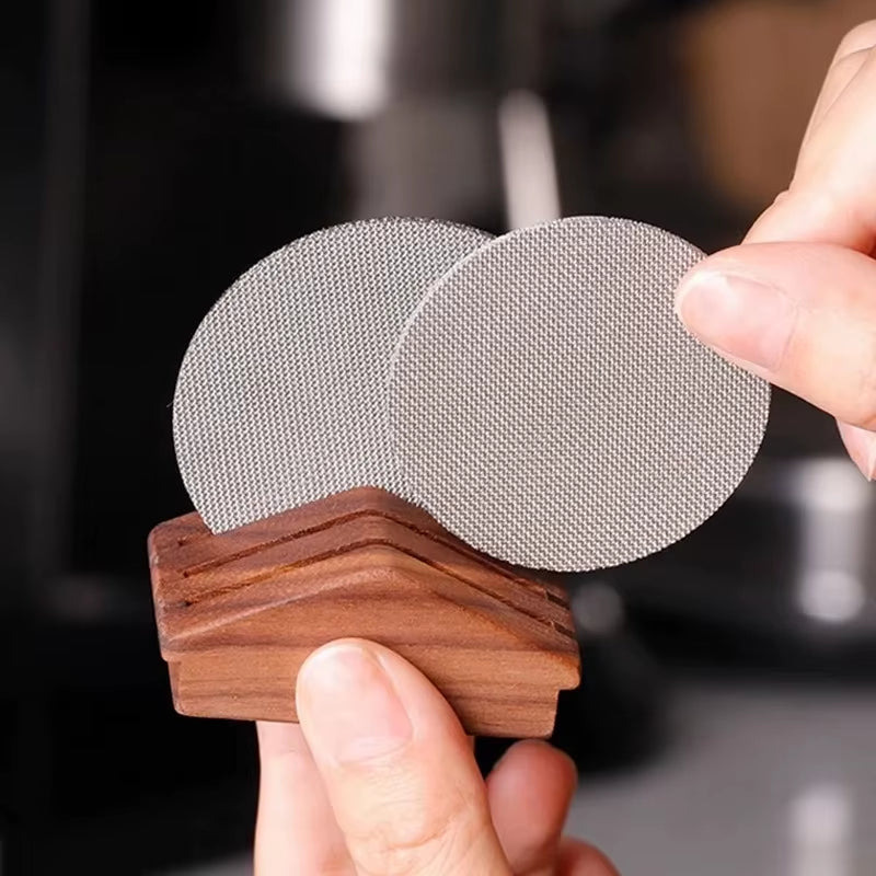 Espresso Coffee Filter Screen Holder Stand Reusable Wooden Walnut Stand Rack for 51/53/58Mm Espresso Portafilter Puck Screen