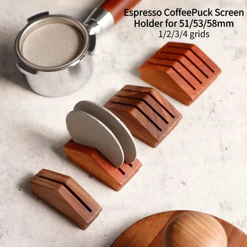 Espresso Coffee Filter Screen Holder Stand Reusable Wooden Walnut Stand Rack for 51/53/58Mm Espresso Portafilter Puck Screen