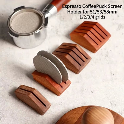 Espresso Coffee Filter Screen Holder Stand Reusable Wooden Walnut Stand Rack for 51/53/58Mm Espresso Portafilter Puck Screen