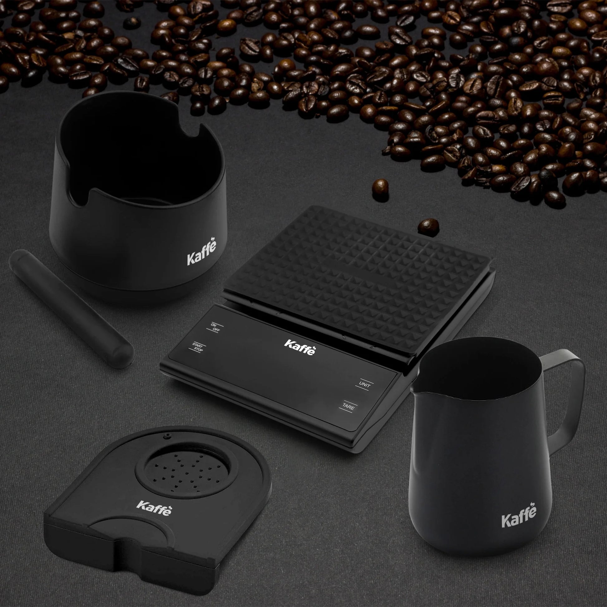 Espresso Tool Kit, 4-Piece Set – Digital Scale, Knock Box, Milk Frothing Pitcher, and Tamping Mat for Espresso Machines