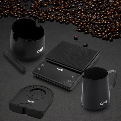 Espresso Tool Kit, 4-Piece Set – Digital Scale, Knock Box, Milk Frothing Pitcher, and Tamping Mat for Espresso Machines