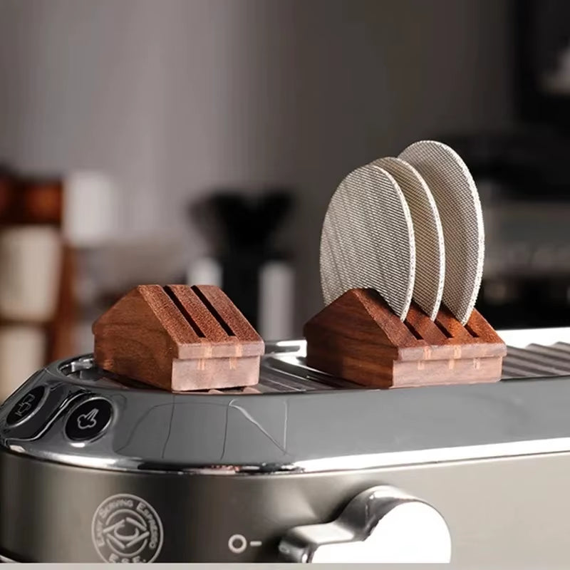 Espresso Coffee Filter Screen Holder Stand Reusable Wooden Walnut Stand Rack for 51/53/58Mm Espresso Portafilter Puck Screen