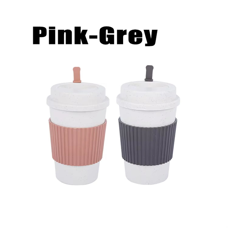 450ML Coffee Cups with Lids Wheat Straw Reusable Portable Coffee Cup Dishwasher Safe Coffee Mug Coffee Tea Travel Cups