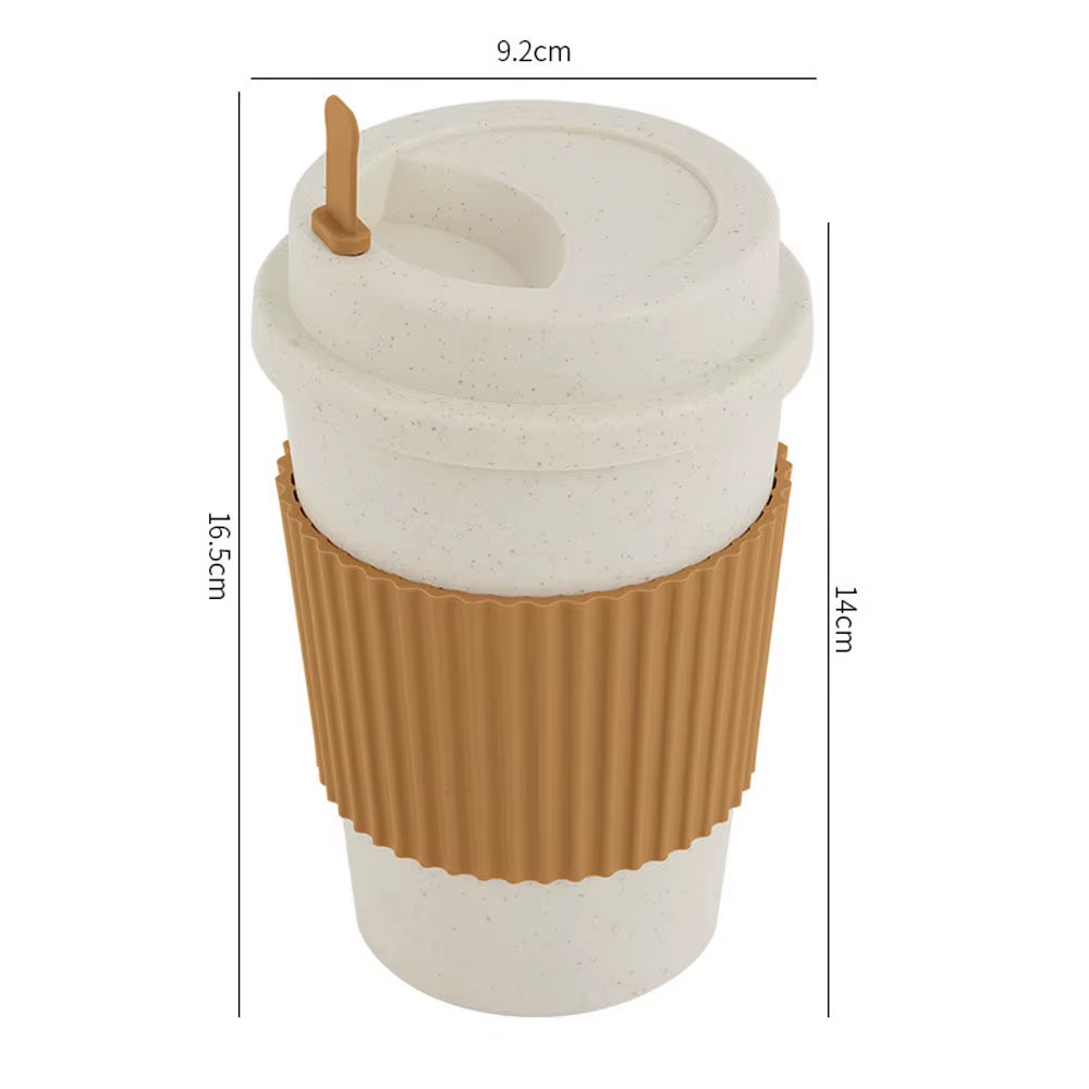 450ML Coffee Cups with Lids Wheat Straw Reusable Portable Coffee Cup Dishwasher Safe Coffee Mug Coffee Tea Travel Cups