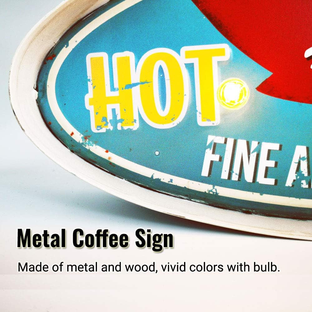 Retro Coffee Sign, Metal & Wood, 16"X11"X2", LED & Neon, Perfect for Home & Coffee Shop Decor