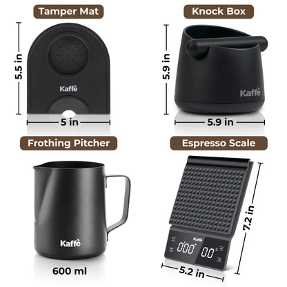 Espresso Tool Kit, 4-Piece Set – Digital Scale, Knock Box, Milk Frothing Pitcher, and Tamping Mat for Espresso Machines